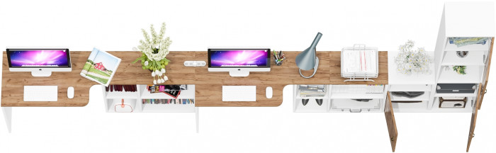 Лидер-8 Стол + Стол + Пенал + Тумба МД 3.19, белый шагрень/крафт золото