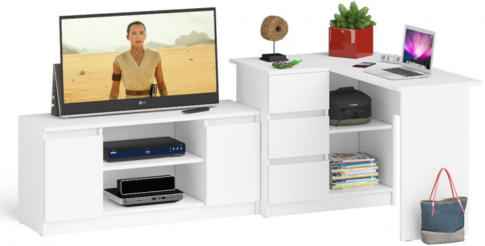 Мори компьютерный стол МС-16 левый + Тумба МТВ1200.1, белый