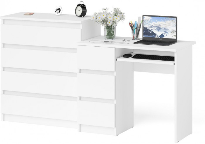 Мори компьютерный стол МС-6 левый + Комод МК800.4, белый