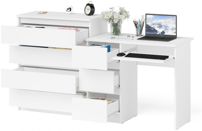 Мори компьютерный стол МС-6 левый + Комод МК800.4, белый