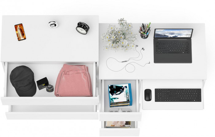 Мори компьютерный стол МС-6 левый + Комод МК800.4, белый