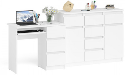 Мори компьютерный стол МС-6 правый + Комод МК1200.4, белый