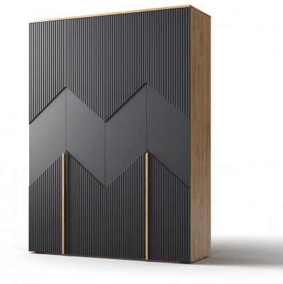 Шкаф 4-х дверный для одежды "Оливия" - Дуб наварра/Шагрень черная