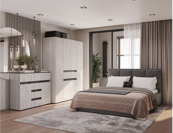 Комод комбинированный Мрия КМ-15, Бетон пайн светлый, графит