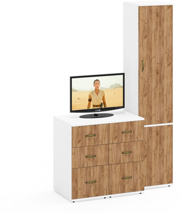 Лидер-8 Пенал МД 21Б + Тумба МД 3.16 + Тумба МД 3.16, цвет белый шагрень/крафт золото, ШхГхВ 120х50х190 см., универсальная сборка