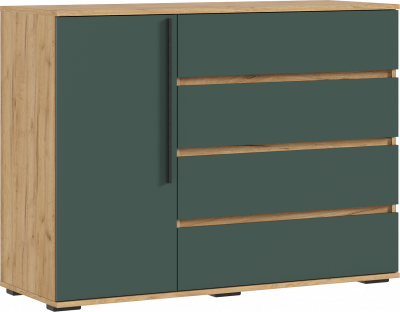 Норд Комод 1 дверь 4 ящика (1200), Дуб крафт/Изумрудный