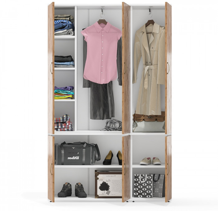 Лидер-8 Модуль Пенал МД 21Б + Шкаф МД 20Б, белый шагрень/крафт золото