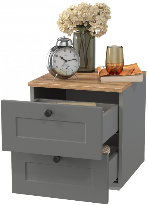 Остин 16.152 Тумба прикроватная, серый графит/дуб крафт золотой