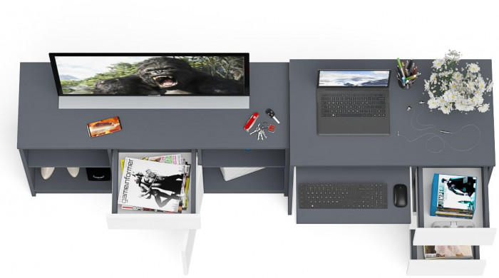 Мори Стол компьютерный МС-6 правый + Тумба МТВ1204.1, цвет графит/белый, ШхГхВ 210,4х50х76,6 см., выдвижные ящики справа, НЕ универсальная сборка