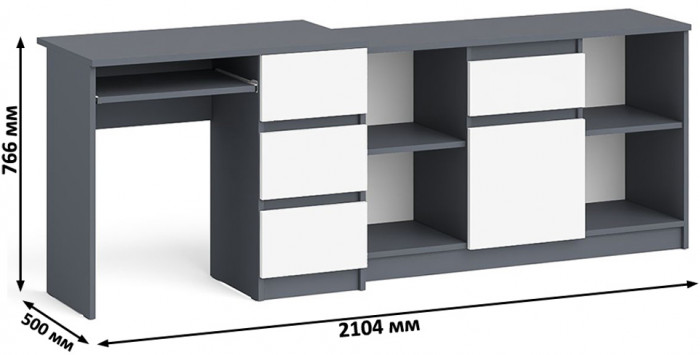 Мори Стол компьютерный МС-6 правый + Тумба МТВ1204.1, цвет графит/белый, ШхГхВ 210,4х50х76,6 см., выдвижные ящики справа, НЕ универсальная сборка