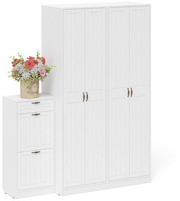 Прихожая П-6 Компоновка № 13, цвет белая шагрень/фасады МДФ белое дерево фрезеровка прованс, ШхГхВ 170х50х210 см., универсальная сборка