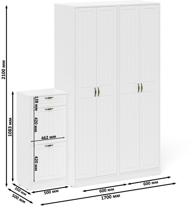 Прихожая П-6 Компоновка № 13, цвет белая шагрень/фасады МДФ белое дерево фрезеровка прованс, ШхГхВ 170х50х210 см., универсальная сборка