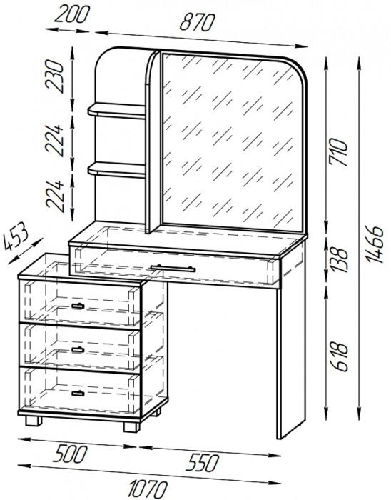 Трюмо 4-25100дкс/скан.д.б. Оливия, дуб крафт серый/скандинавское дерево белое