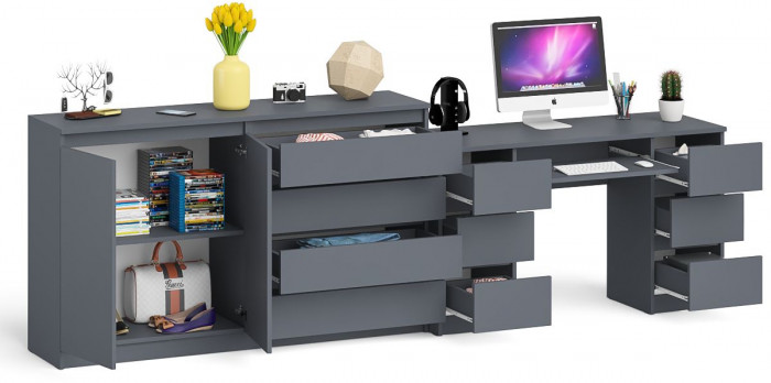 Мори компьютерный стол МС-2 + Комод МК1600.1, графит