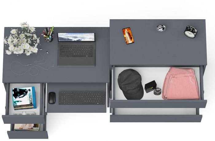 Мори компьютерный стол МС-6 левый + Комод МК800.4, графит