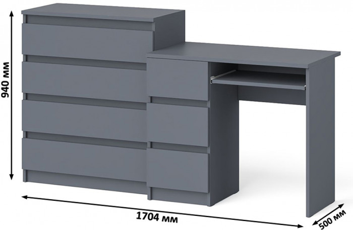 Мори компьютерный стол МС-6 левый + Комод МК800.4, графит