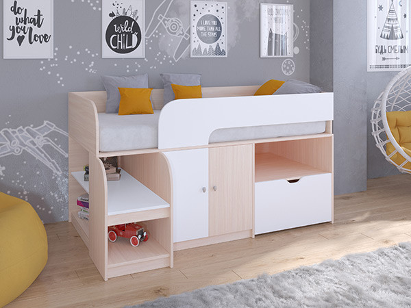 Кровать чердак Астра 9 V4 Дуб молочный/Белый