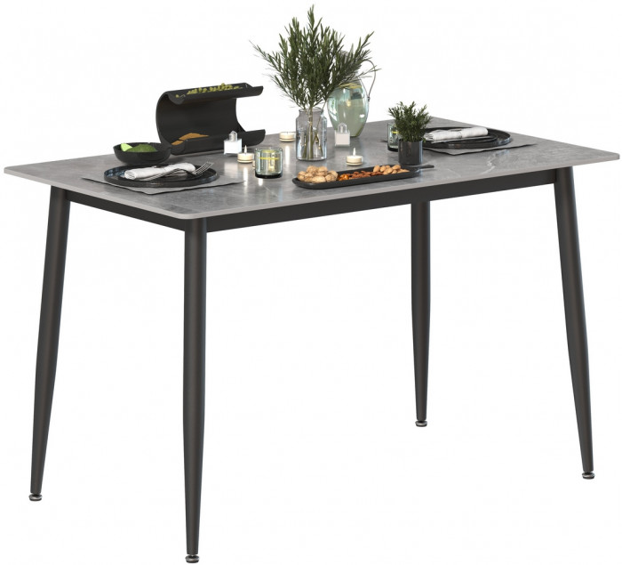 Обеденный стол Мебель--24 DT-27, цвет серый мрамор(глянцевая), ШхГхВ 120х70х75 см., столешница камень 10,5 мм., ножки металл, макс. нагрузка 80 кг.