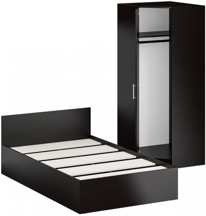 Кровать 1200 + Шкаф угловой Стандарт, цвет венге, ШхГхВ 123,5х203,5х70 + 81,2х81,2х200см., сп.м. 1200х2000 мм., без матраса, основание есть