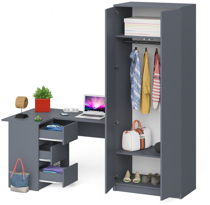 Мори компьютерный стол МС-16 левый + Шкаф МШ800.1, графит