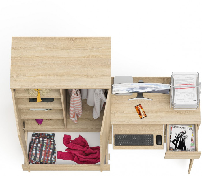 Мори Стол компьютерный МС-1 правый + Шкаф МШ900.1, цвет дуб сонома, ШхГхВ 180,4х50,4х179,6 см., выдвижной ящик справа, НЕ универсальная сборка