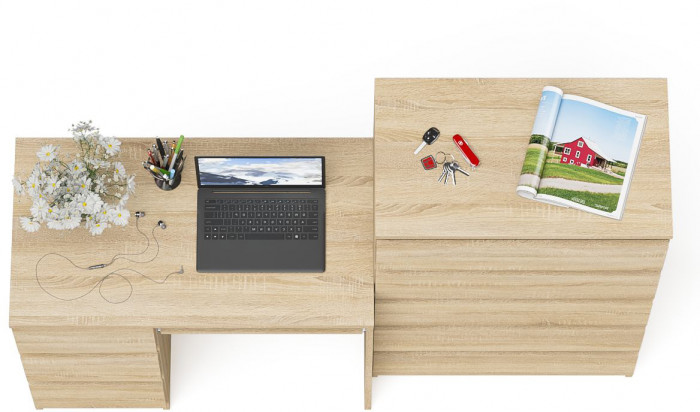 Мори Стол компьютерный МС-6 левый + Комод МК700.5, цвет дуб сонома, ШхГхВ 160,4х50х114 см., выдвижные ящики слева, НЕ универсальная сборка