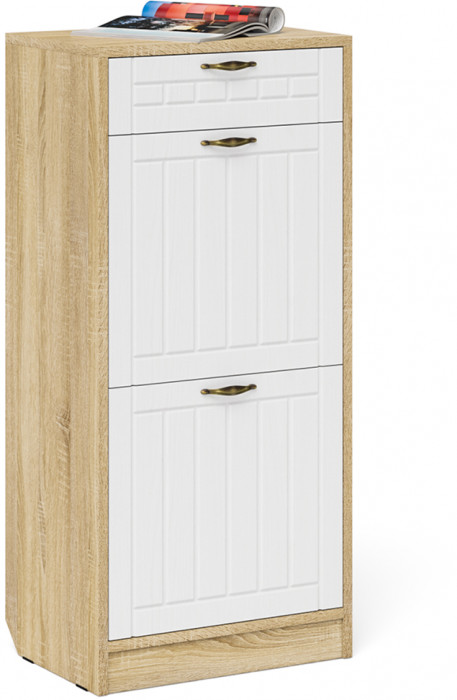 Прихожая П-6 Компоновка № 29, дуб сонома/фасады МДФ белое дерево фрезеровка прованс