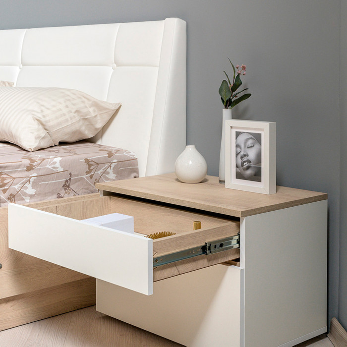 Муссон Спальня № 14, цвет белый/дуб эндгрейн элегантный, ортопед, сп. м. 1600х2000 мм., б/м