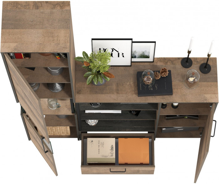 Трувор 13.205 Шкаф-пенал с витриной + 13.307.01 Комод, дуб гранж песочный/интра