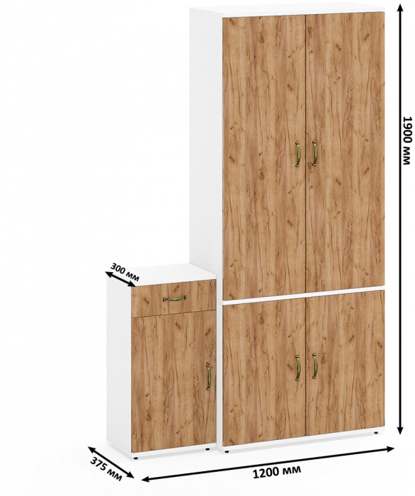 Лидер-8 Шкаф МД 20Б + Тумба МД 3.15, белый шагрень/крафт золото