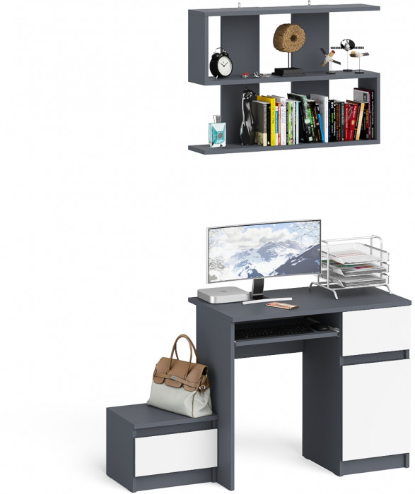 Мори компьютерный стол МС-1 правый + Тумба ТМП400.1 + Полка 900, графит/белый