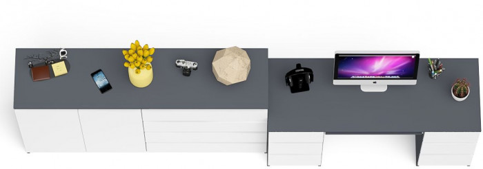 Мори компьютерный стол МС-2 + Комод МК1600.1, графит/белый