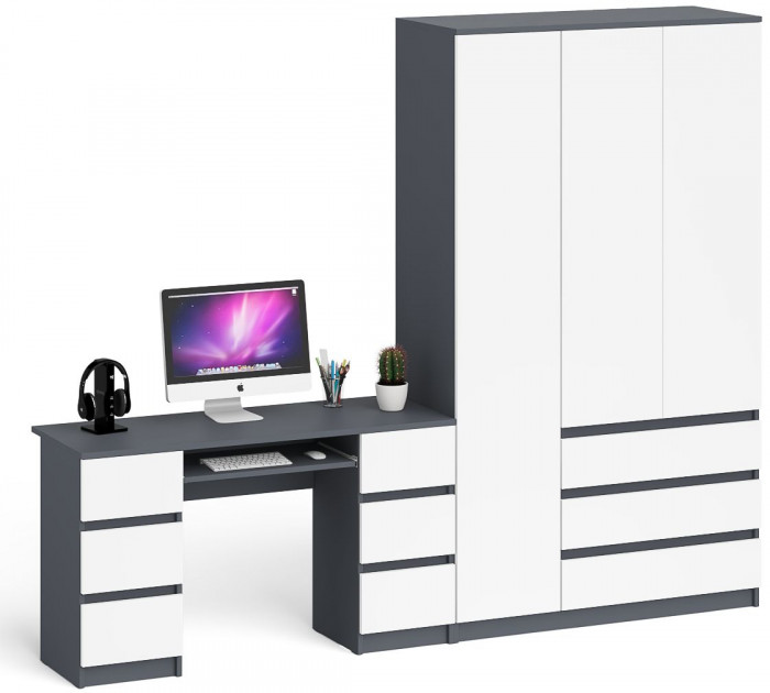 Мори компьютерный стол МС-2 + Шкаф МШ1200.1, графит/белый