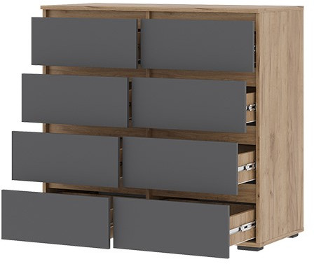 Хелен КМ 04 Комод 8 ящиков (1002х958х460) серый графит/дуб крафт золото