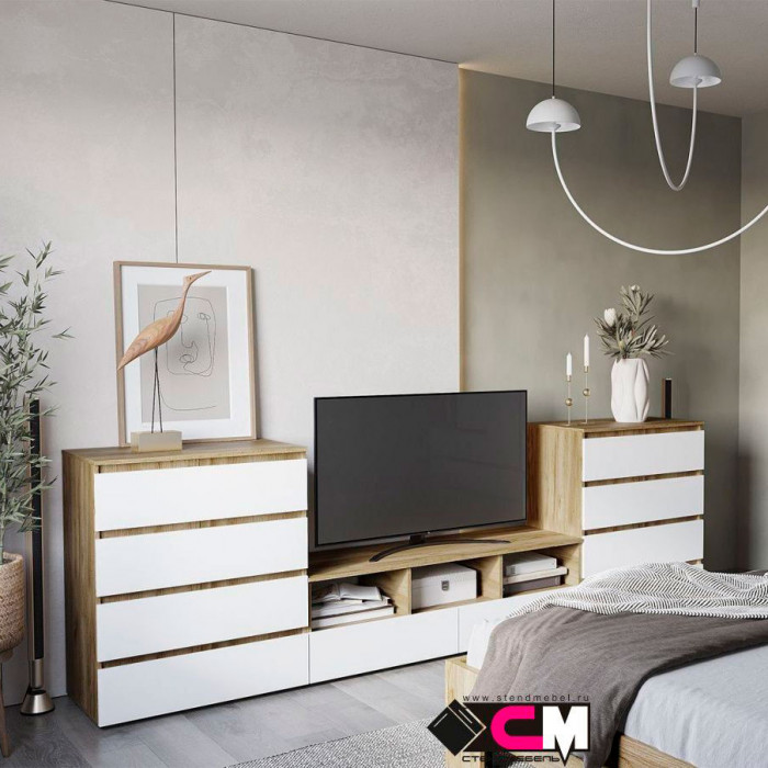 Хелен КМ 04 Комод 8 ящиков (1002х958х460) серый графит/дуб крафт золото