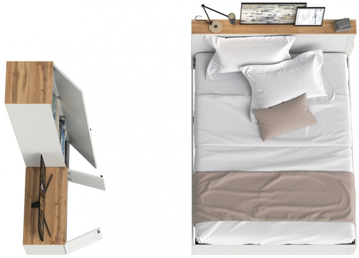 Остин 11.53 Кровать + ортопед + 13.227 Шкаф-пенал + 13.257 Тумба, белый шагрень/дуб крафт золотой