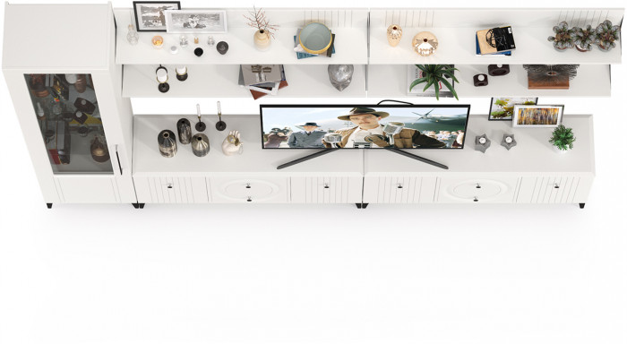 Валенсия Гостиная № 081, ЛДСП белый шагрень/МДФ белый шагрень