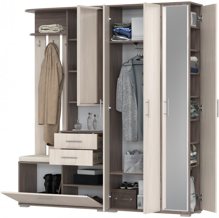 Прихожая Домино 5, цвет бодега тёмный/бодега светлый, ШхГхВ 188х36х202 см., универсальная сборка
