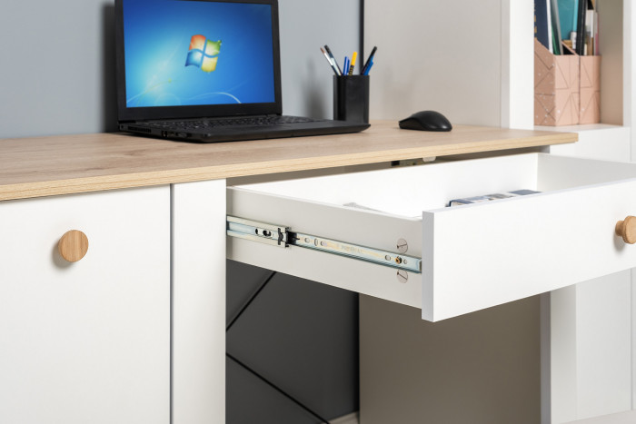 Джастин 12.154 Стол письменный, цвет белый шагрень/дуб белый эксклюзив, ШхГхВ 126,2х54,8х75,3 см., универсальная сборка