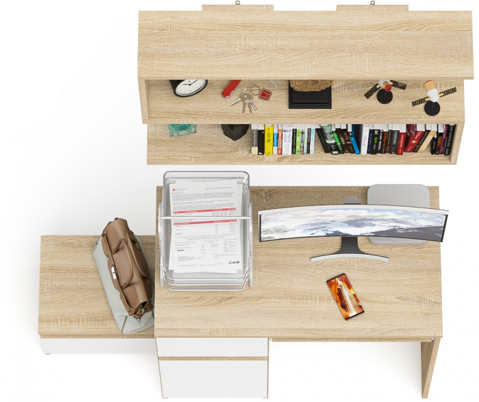 Мори компьютерный стол МС-1 левый + Тумба ТМП400.1 + Полка 900, дуб сонома/белый
