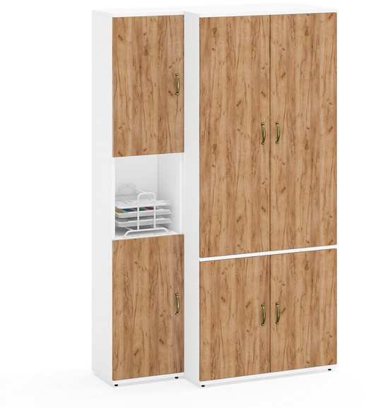 Лидер-8 Модуль Пенал + Шкаф МД 19Б, цвет белый шагрень/крафт золото, ШхГхВ 120х50х190 см., универсальная сборка