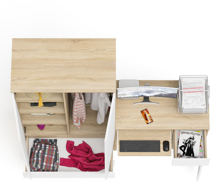 Мори Стол компьютерный МС-1 правый + Шкаф МШ900.1, цвет дуб сонома/белый, ШхГхВ 180,4х50,4х179,6 см., выдвижной ящик справа, НЕ универсальная сборка