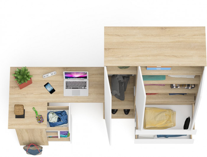 Мори Стол компьютерный МС-16 левый + Шкаф МШ1200.1, цвет дуб сонома/белый, ШхГхВ 244,8х84,9х209,6 см., выдвижные ящики слева, НЕ универсальная сборка