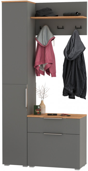 Октава Прихожая 14, серый графит/дуб крафт золотой/фасады МДФ серый графит