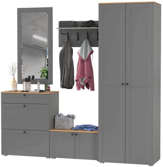 Остин Прихожая 47, серый графит/дуб крафт золотой