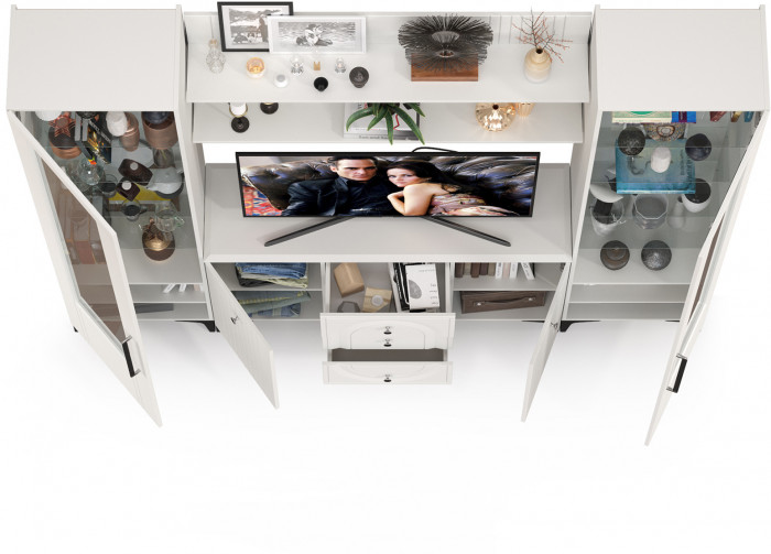 Валенсия Гостиная № 101, ЛДСП белый шагрень/МДФ белый шагрень