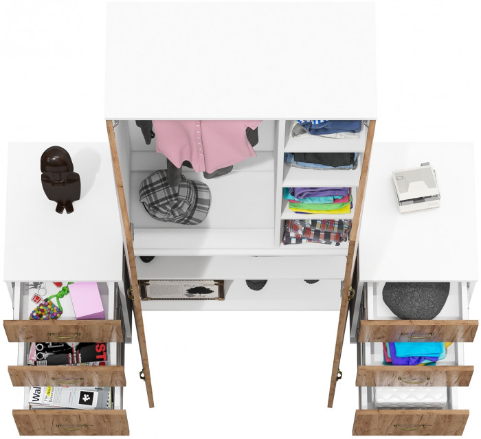 Лидер-8 Шкаф МД 20Б + Тумба МД 3.16 + Тумба МД 3.16, белый шагрень/крафт золото