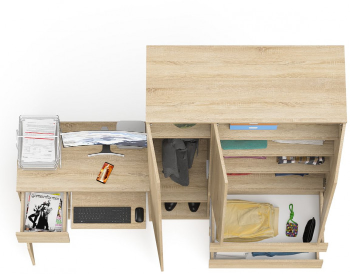 Мори компьютерный стол МС-1 левый + Шкаф МШ1200.1, дуб сонома