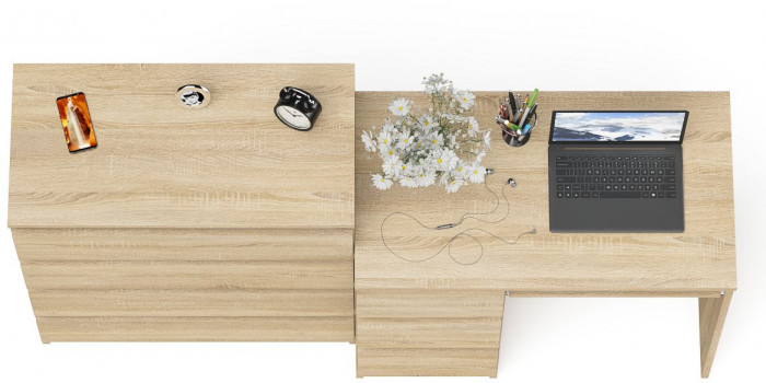 Мори компьютерный стол МС-6 левый + Комод МК800.4, дуб сонома
