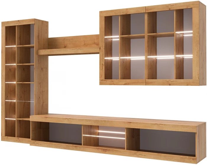 Прага Модульная Гостиная, вариант №2, вотан/Черный глянец